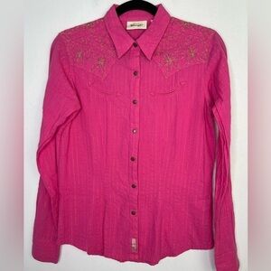 Wrangler print metallic flora embroidery western snaps shirt